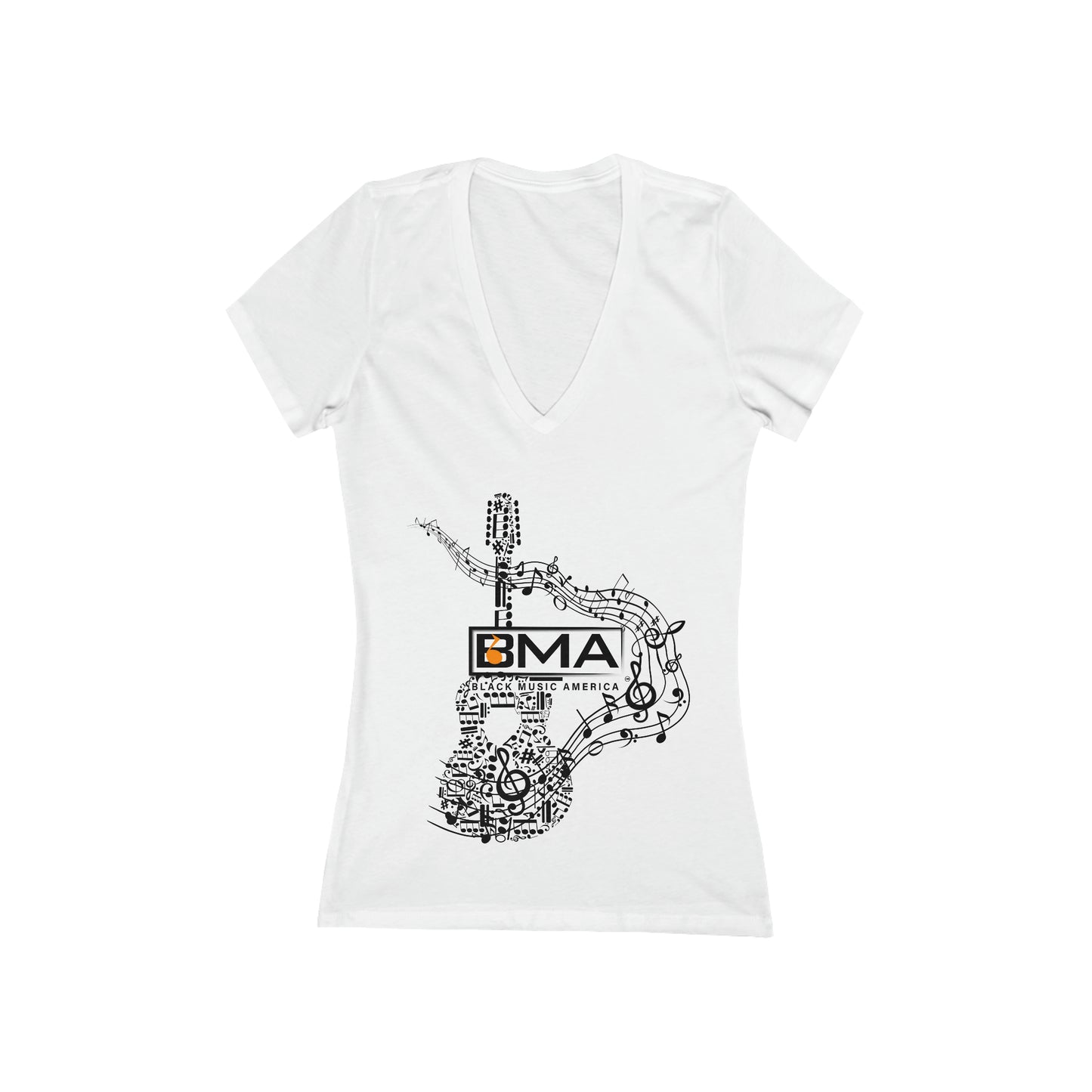 Women's Jersey Short Sleeve Deep V-Neck Tee BMA Guitar Front Design