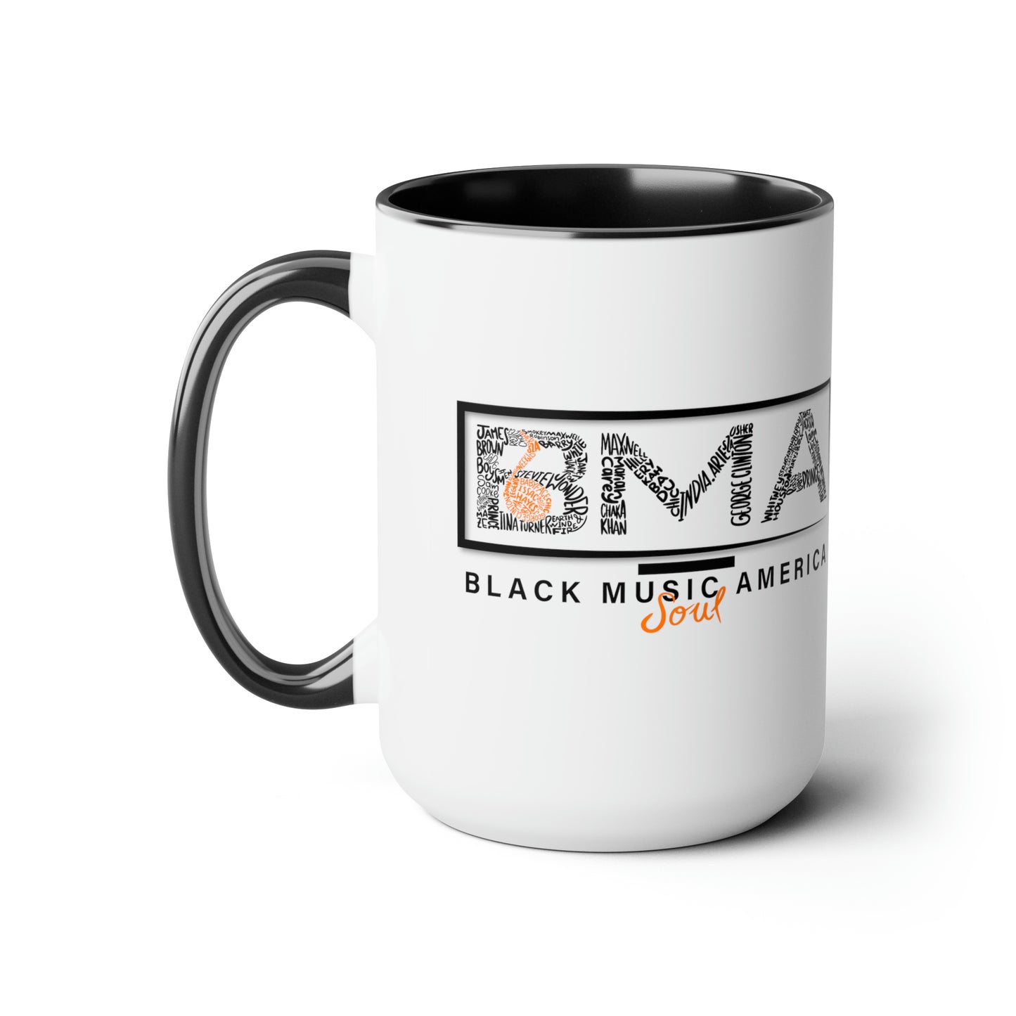 Two-Tone Coffee Mugs, 15oz Black Music America Soul