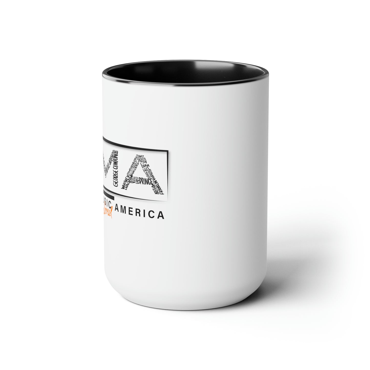 Two-Tone Coffee Mugs, 15oz Black Music America Soul