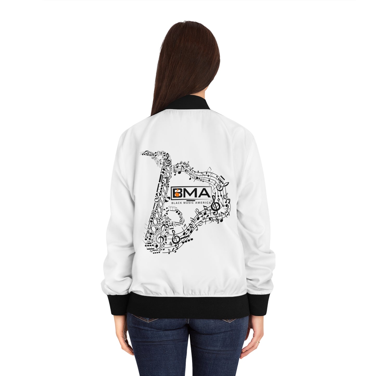 Women's Bomber Jacket BMA Saxophone Back Design