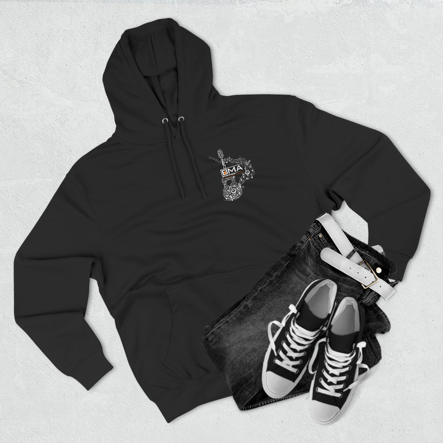 Three-Panel Fleece Hoodie BMA Guitar Front Design