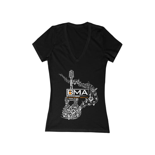 Women's Jersey Short Sleeve Deep V-Neck Tee BMA Guitar Front Design