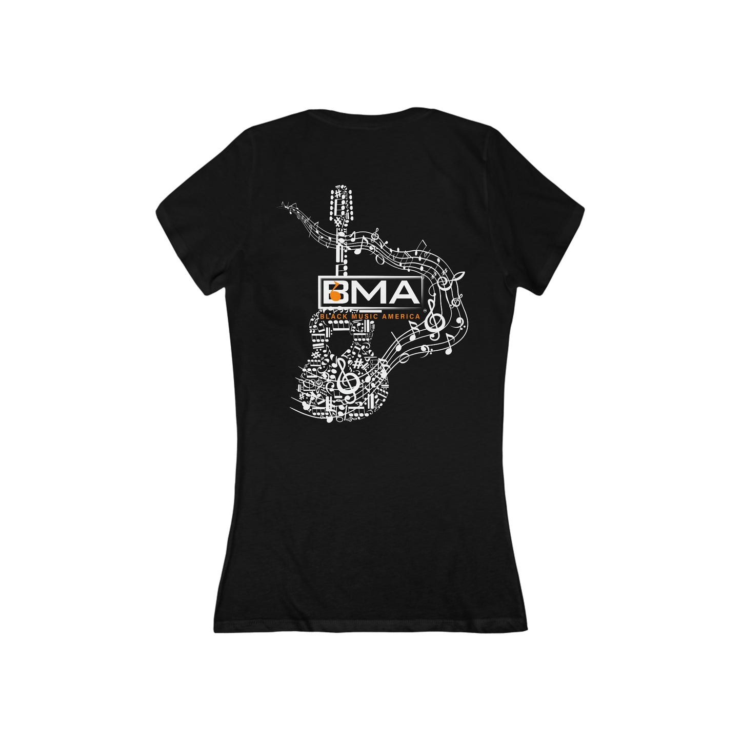 Women's Jersey Short Sleeve Deep V-Neck Tee BMA Guitar Back Design